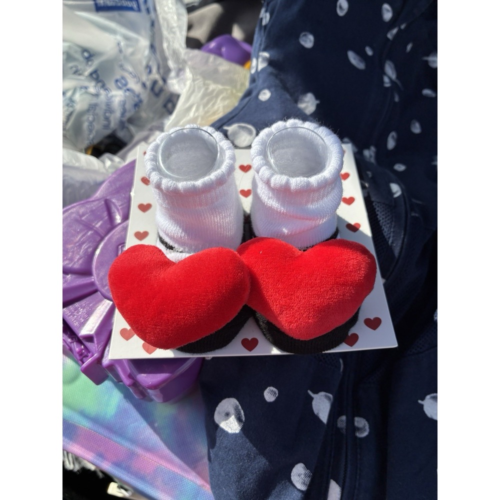 Sweet Baby Rattle Socks Mary Jane Style with Red Hearts